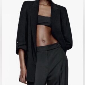 NWT - Zara - Black Crepe Jacket with 3/4 Length Sleeves - L